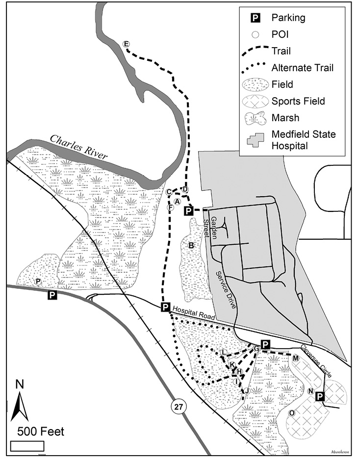 Map of Medfield State Hospital and McCarthy Park.